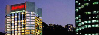 hotel exterior at night
